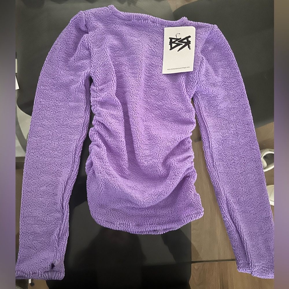 Boho Rose Ruched Long Sleeve Top in Purple/Lilac, NWT